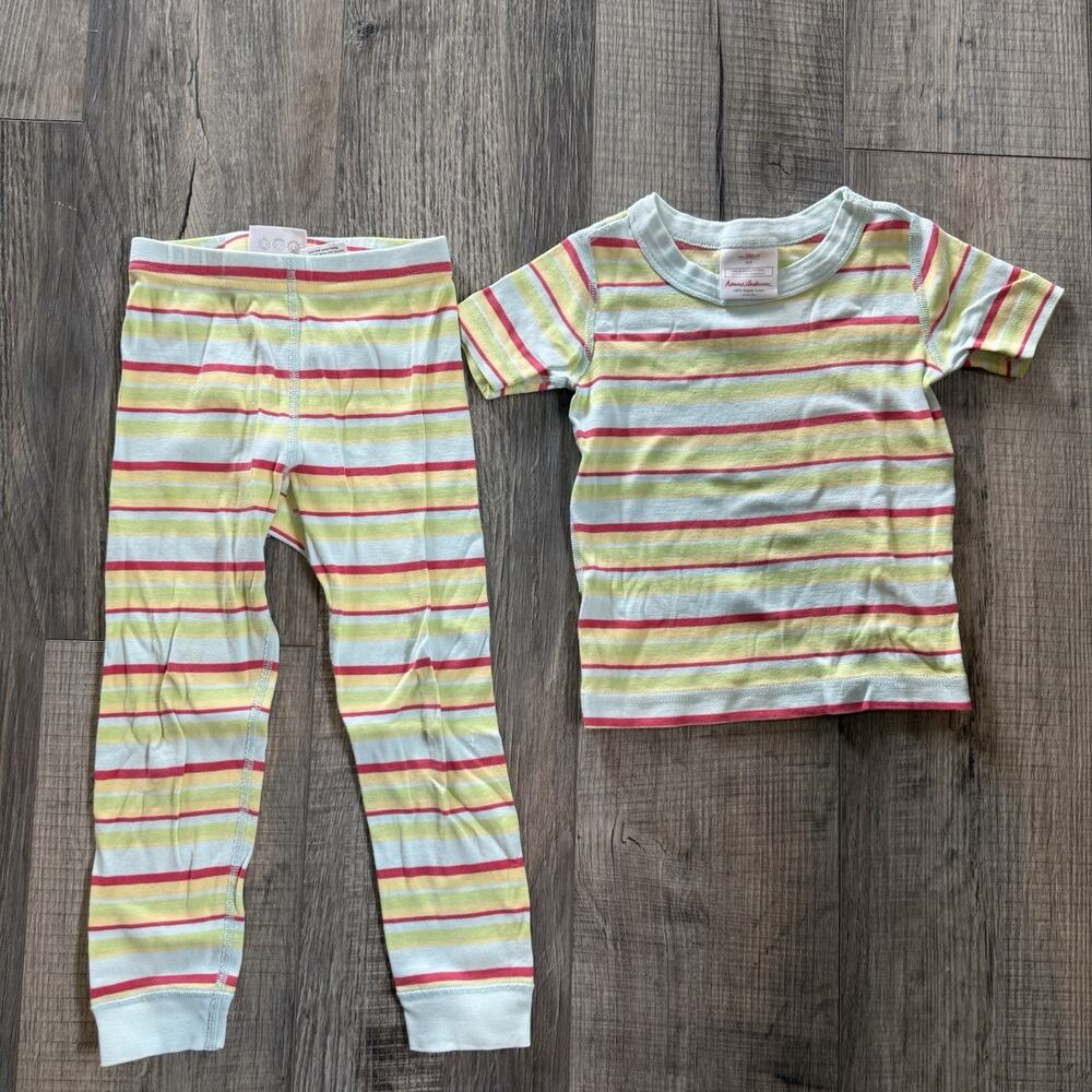 Hanna Andersson Stripes Pajamas Size 4 100 Short Sleeve & Pants Yellow Girls